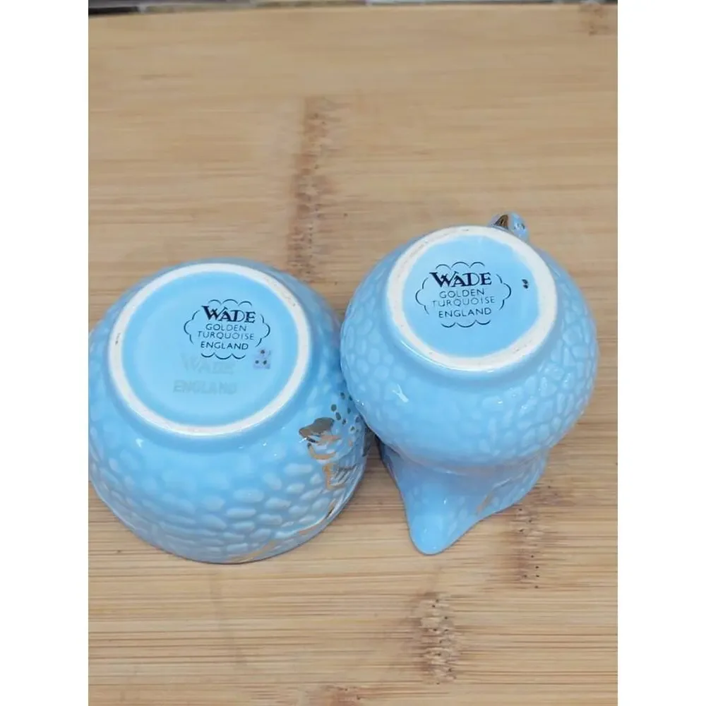Vintage Wade Golden Turquoise Bramble Creamer and Sugar Bowl Set Blue Gold Decor